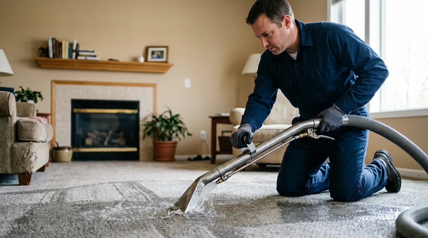 Water damage restoration technician working near Wayne, ME